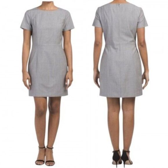 THEORY Cassii Sheath Dress Size 8 Wool Blend Short Sleeve Light Gray EUC Office - Picture 1 of 16